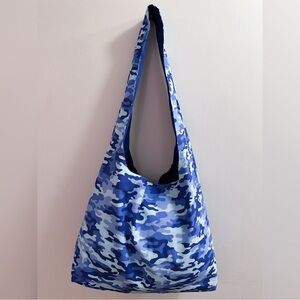 Handmade Blue Camouflage Camo Medium Size Tote Bag